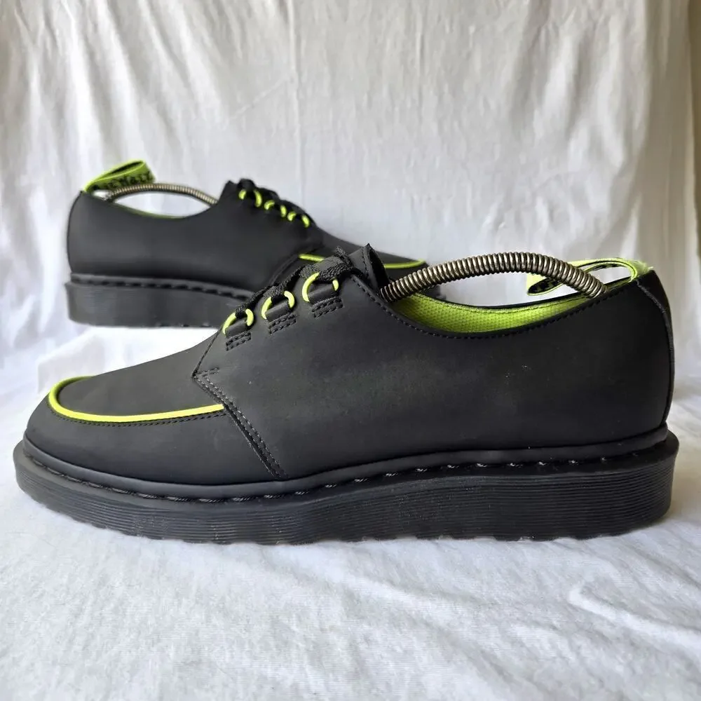 Dr Martens Ramsey Alt Creeper Men's Leather Oxfords Black/Neon Green Size 12